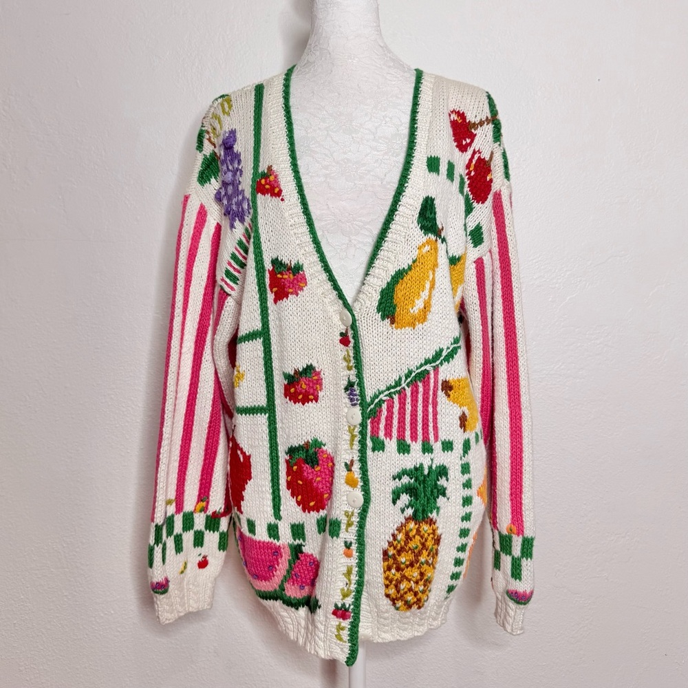 The Eagles Eye Vintage Knit Colorful Fruit Pattern Women's Cardigan